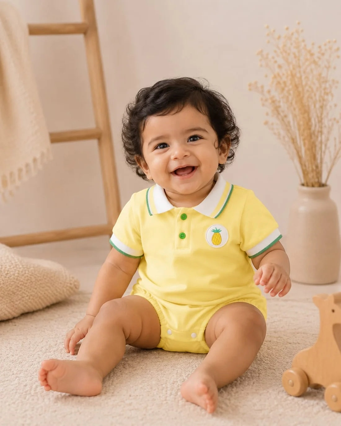Sunny Yellow Pineapple Baby Romper