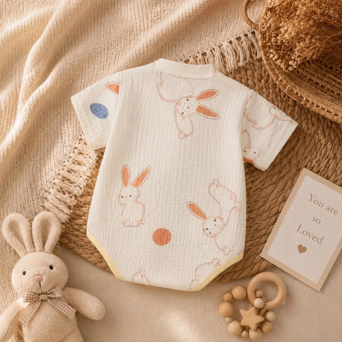 Cute Bunny Print Muslin Kimono Romper- Soft wrapoutfit