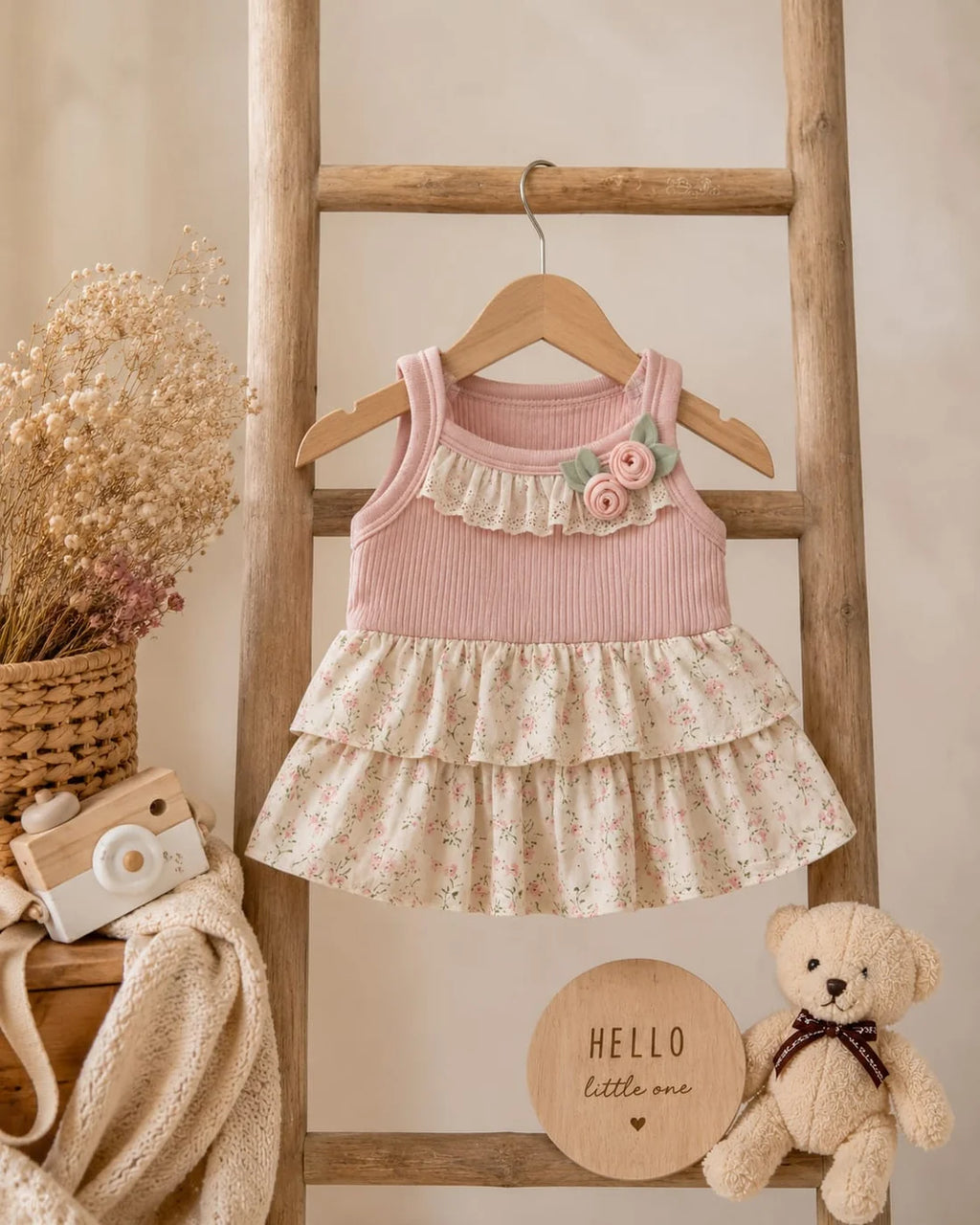 Blush Pink Floral Layered Baby Girl Dress