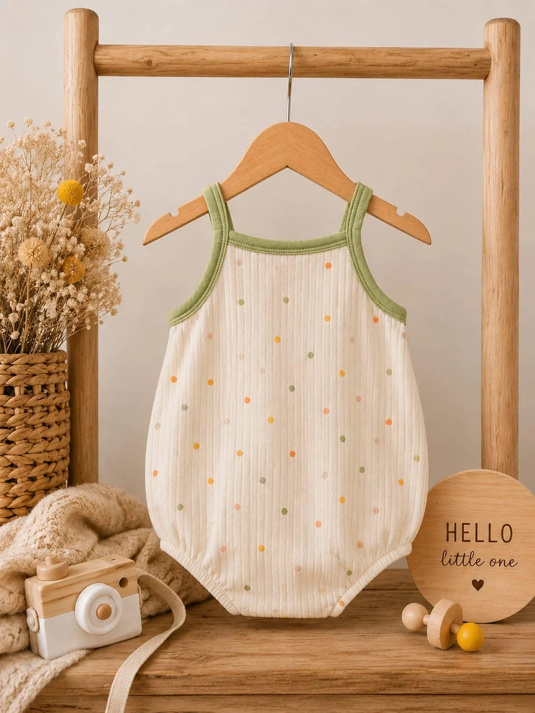 Cute Dinosaur Appliqué Baby Romper – Sage Green & Cream