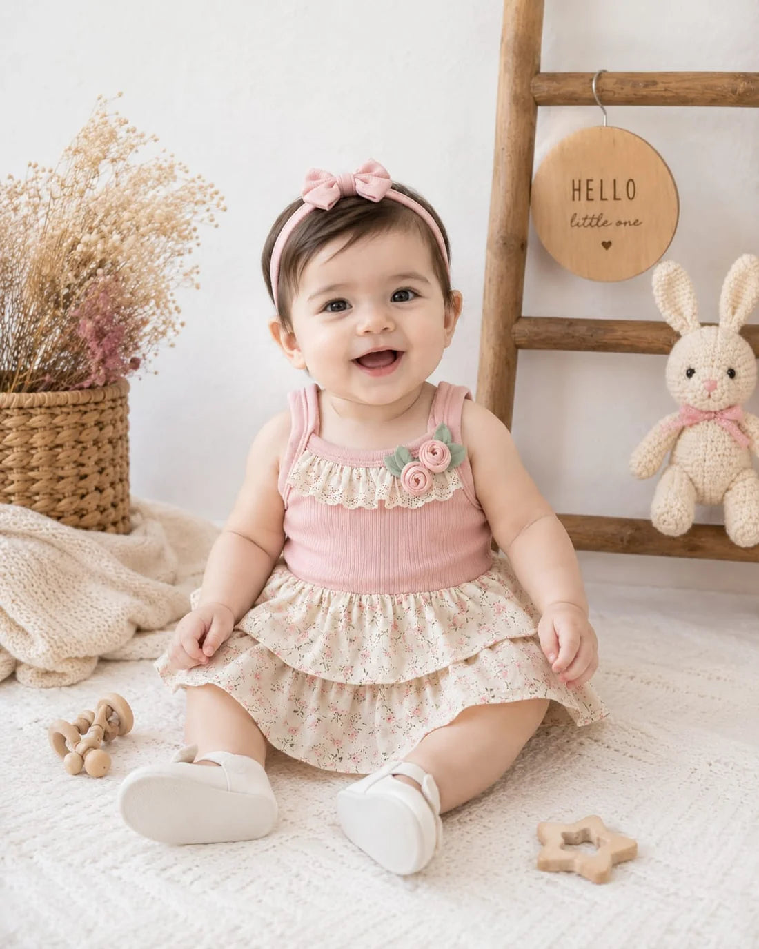 Blush Pink Floral Layered Baby Girl Dress
