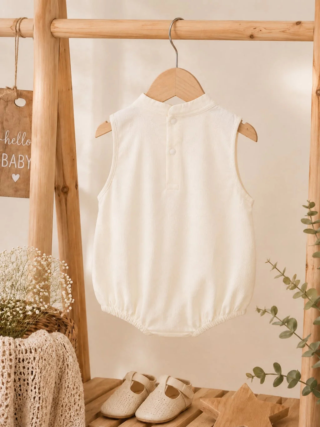 Elegant Floral Embroidered Baby Romper – Ivory White
