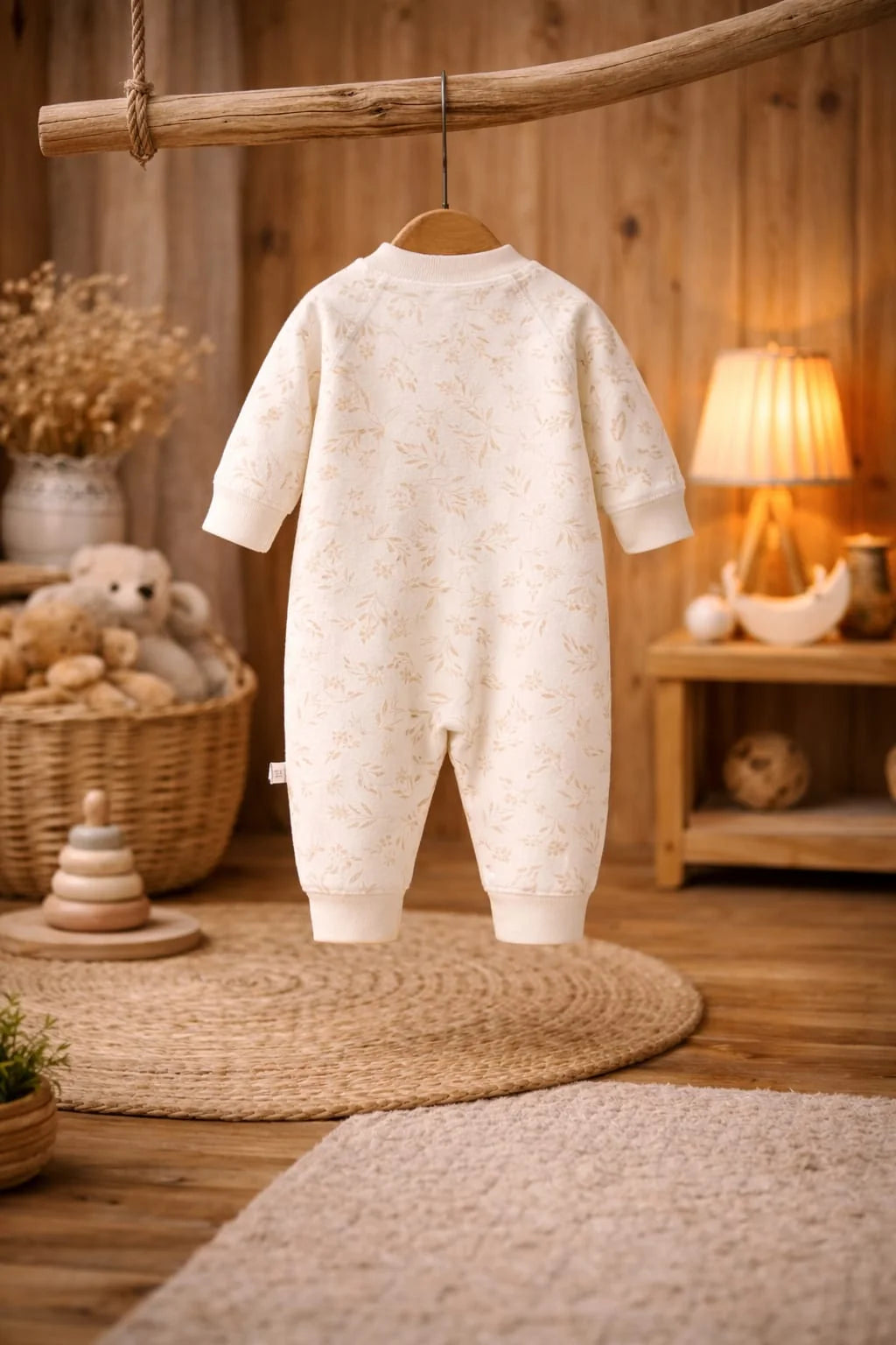 Cream Floral Printed Baby Sleepsuit