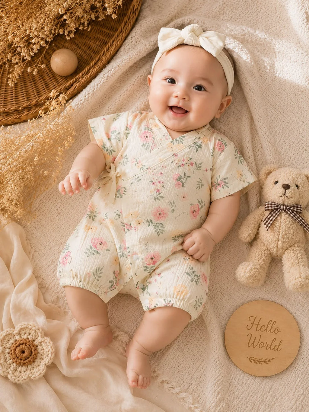 Summer Baby Muslin Floral Kimono Romper – Soft Wrap Outfit